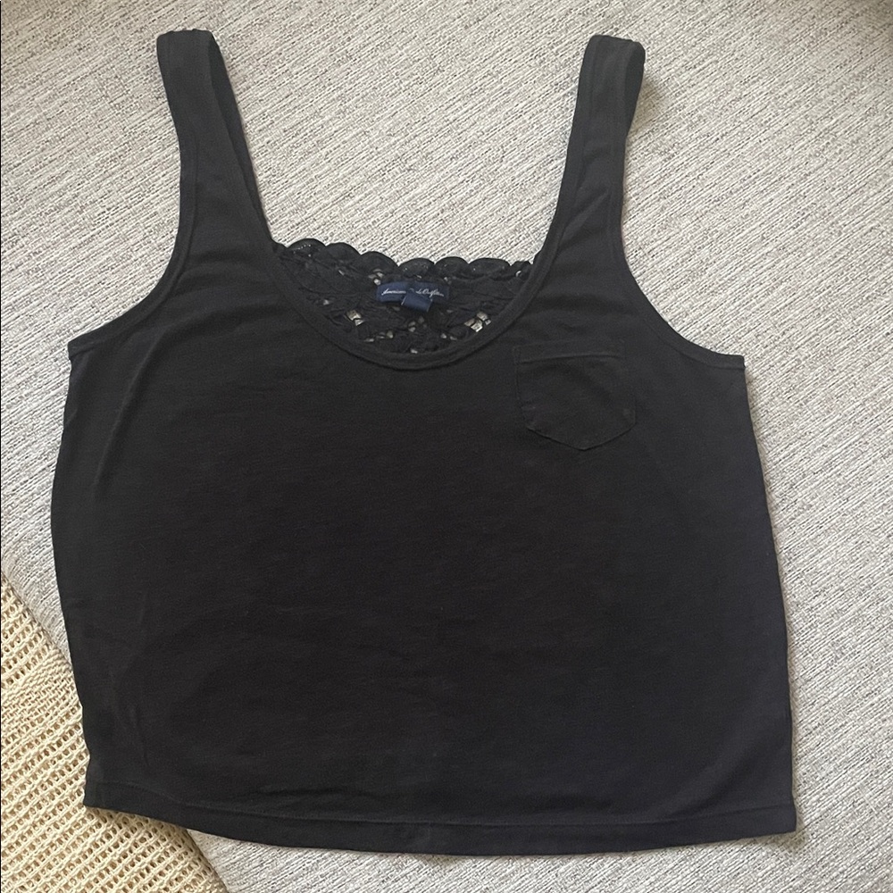 American Eagle Outfitters Black Tank Top with Lace Detail